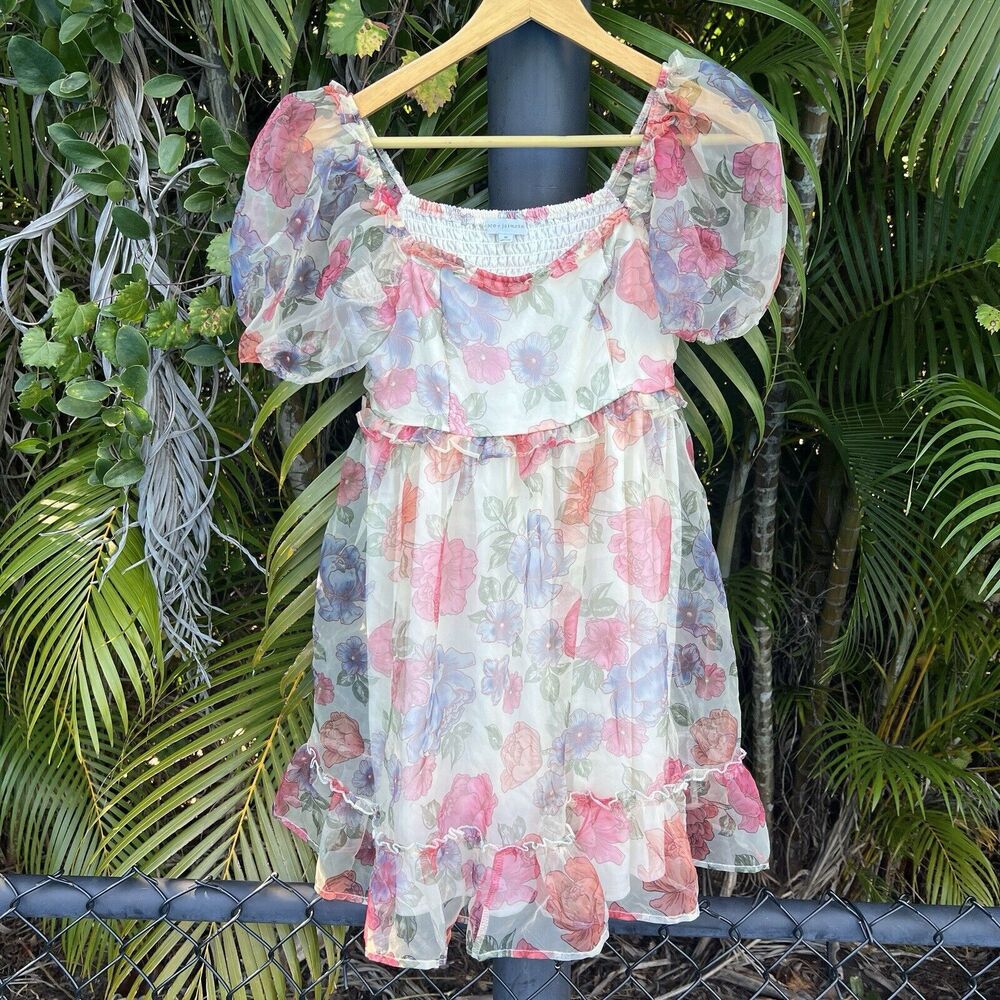 Coco + Jaimeson Floral Print Ruffled Puff Sleeve Bubble Skirt Dress Medium